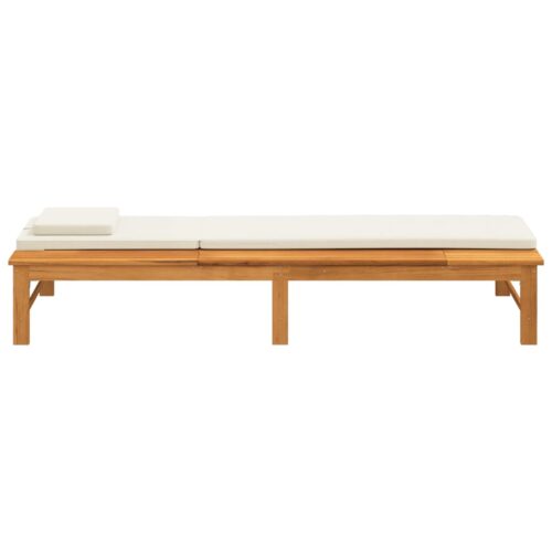 Sun Lounger with Cream White Cushion Pillow Solid Wood Acacia - Image 5