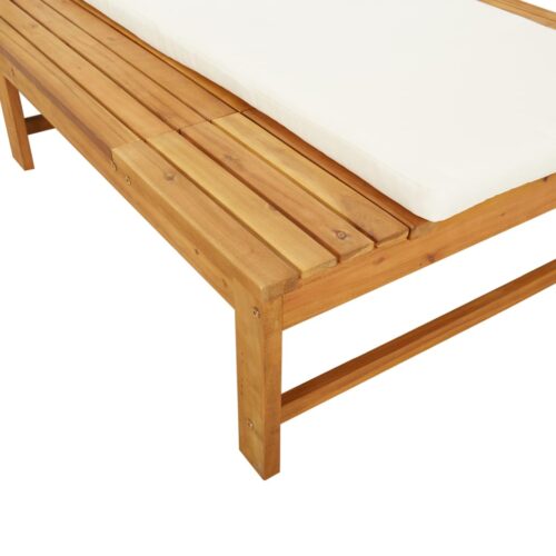Sun Lounger with Cream White Cushion Pillow Solid Wood Acacia - Image 7