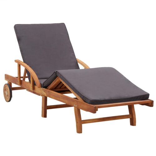 Sun Lounger with Cushion Solid Acacia Wood - Image 2