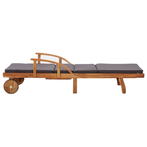 Sun Lounger with Cushion Solid Acacia Wood - Image 3