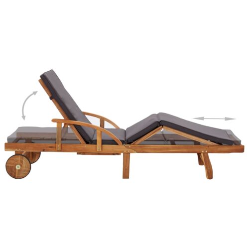 Sun Lounger with Cushion Solid Acacia Wood - Image 4