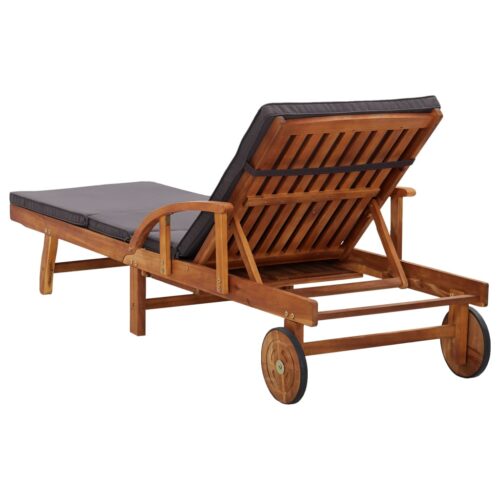 Sun Lounger with Cushion Solid Acacia Wood - Image 5