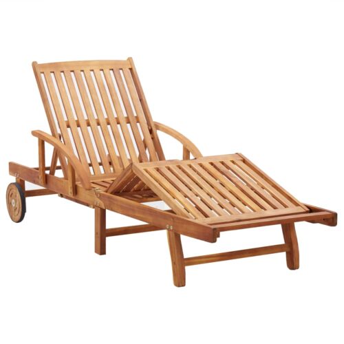 Sun Lounger with Cushion Solid Acacia Wood - Image 6