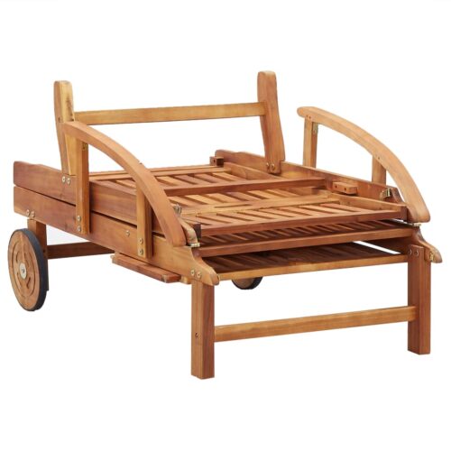 Sun Lounger with Cushion Solid Acacia Wood - Image 7