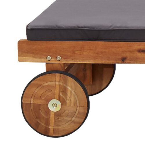 Sun Lounger with Cushion Solid Acacia Wood - Image 8