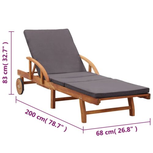 Sun Lounger with Cushion Solid Acacia Wood - Image 10