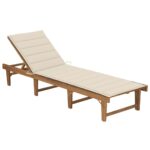Outdoor Folding Sun Lounger with Cushion Garden Sun Pool Chair Solid Acacia Wood