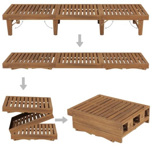 Outdoor Folding Sun Lounger with Cushion Garden Sun Pool Chair Solid Acacia Wood - Image 5