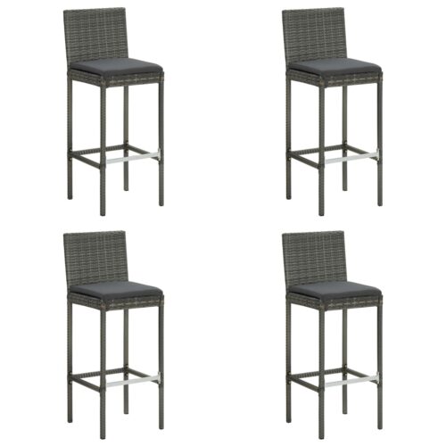 Garden Bar Stools with Cushions 4pcs Grey Poly Rattan - Image 10