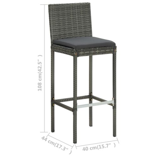 Garden Bar Stools with Cushions 4pcs Grey Poly Rattan - Image 9