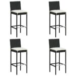 Garden Bar Stools with Cushions 4pcs Black Poly Rattan