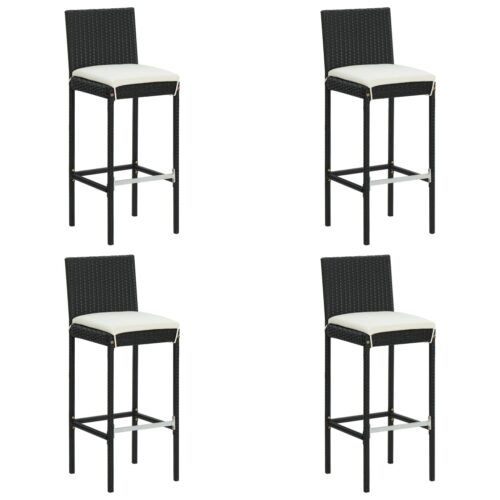 Garden Bar Stools with Cushions 4pcs Black Poly Rattan