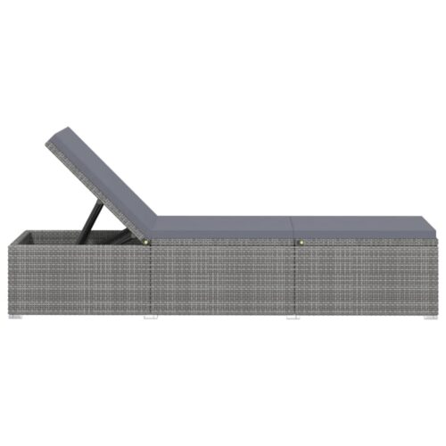 Sun Lounger with Cushion Tea Table Poly Rattan Grey - Image 5