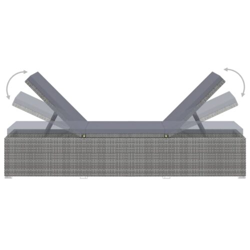 Sun Lounger with Cushion Tea Table Poly Rattan Grey - Image 6