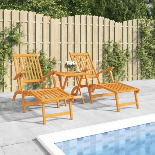 3pcs Outdoor Folding Sun Lounger Set Wood Timber Patio Garden Table Recliner Chairs - Image 12