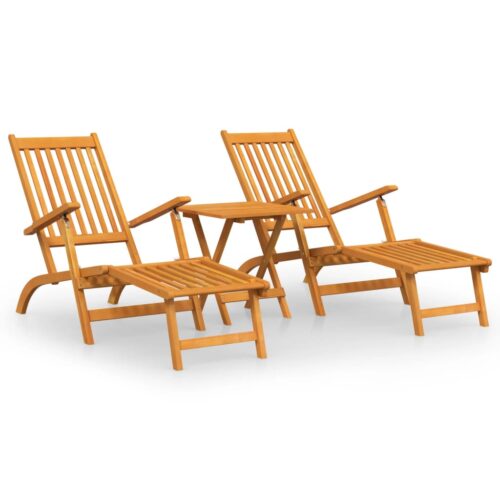 3pcs Outdoor Folding Sun Lounger Set Wood Timber Patio Garden Table Recliner Chairs