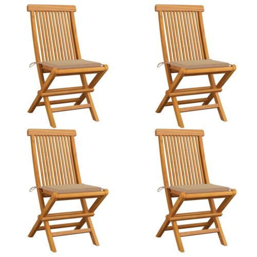 Garden Chairs with Beige Cushions 4pcs Solid Teak Wood - Image 12