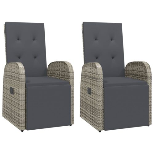 Reclining Garden Chairs with Cushions 2pcs Grey Poly Rattan