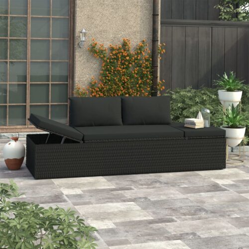 Sun Bed with Cushions Poly Rattan Black - Image 11