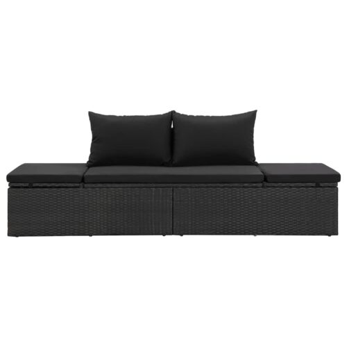 Sun Bed with Cushions Poly Rattan Black - Image 3