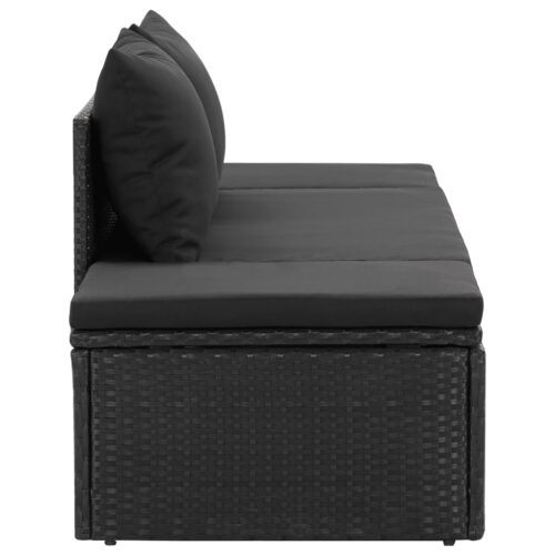 Sun Bed with Cushions Poly Rattan Black - Image 5