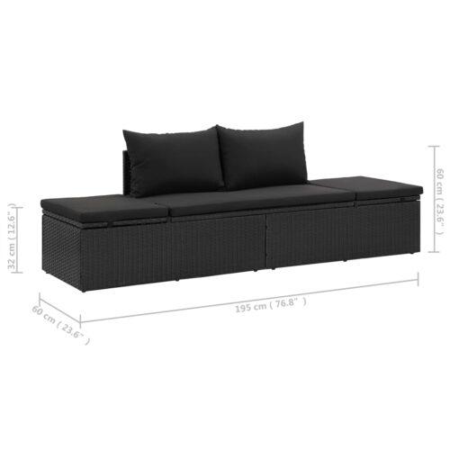 Sun Bed with Cushions Poly Rattan Black - Image 10