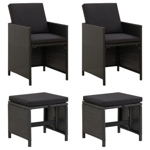 4-Piece Garden Chair Stool Set Poly Rattan Black