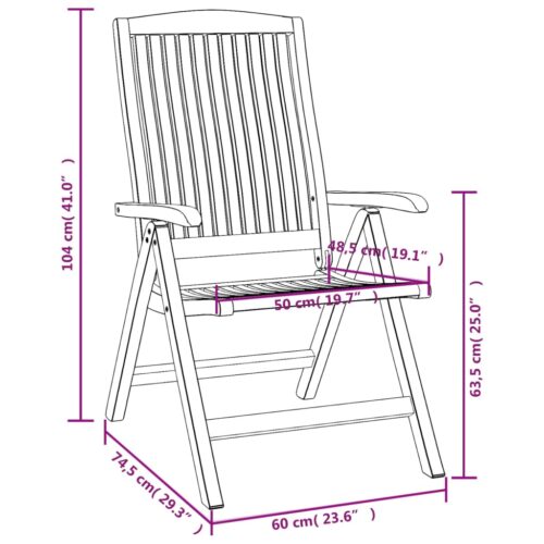 Reclining Garden Chair 2pcs Solid Wood Teak - Image 9
