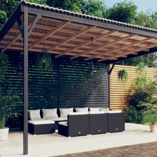 10-Piece Garden Lounge Set with Cushions Black Poly Rattan Wicker Outdoor Patio Furniture - Image 2