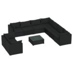 10-Piece Garden Lounge Set with Cushions Black Poly Rattan Wicker Outdoor Patio Furniture