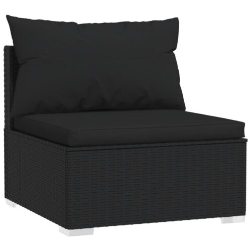 10-Piece Garden Lounge Set with Cushions Black Poly Rattan Wicker Outdoor Patio Furniture - Image 4