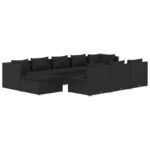 10-Piece Garden Lounge Set with Cushions Black Poly Rattan Wicker Outdoor Patio Furniture