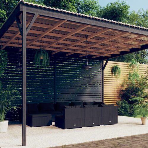 10-Piece Garden Lounge Set with Cushions Black Poly Rattan Wicker Outdoor Patio Furniture - Image 2