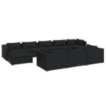 10-Piece Garden Lounge Set with Cushions Black Poly Rattan Wicker Outdoor Patio Furniture