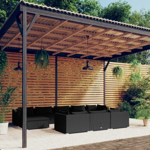 10-Piece Garden Lounge Set with Cushions Black Poly Rattan Wicker Outdoor Patio Furniture - Image 2