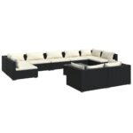 10-Piece Garden Lounge Set with Cushions Black Poly Rattan Wicker Outdoor Patio Furniture