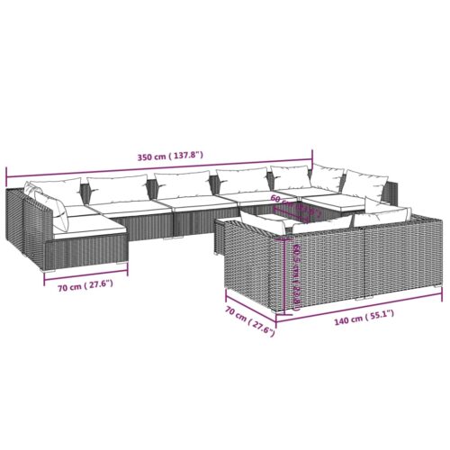 10-Piece Garden Lounge Set with Cushions Black Poly Rattan Wicker Outdoor Patio Furniture - Image 9