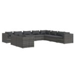 10-Piece Garden Lounge Set with Cushions Grey Poly Rattan Wicker Outdoor Patio Furniture