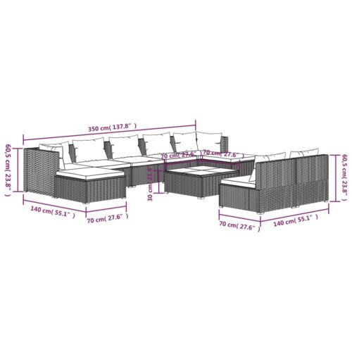 10-Piece Garden Lounge Set with Cushions Grey Poly Rattan Wicker Outdoor Patio Furniture - Image 11