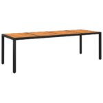 Garden Table 250x100x75cm Acacia Wood Poly Rattan Black