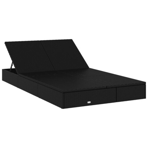 2-Person Sunbed with Cushions Black Poly Rattan - Image 3