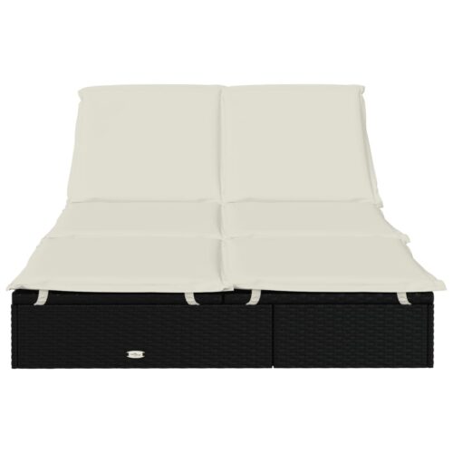 2-Person Sunbed with Cushions Black Poly Rattan - Image 4