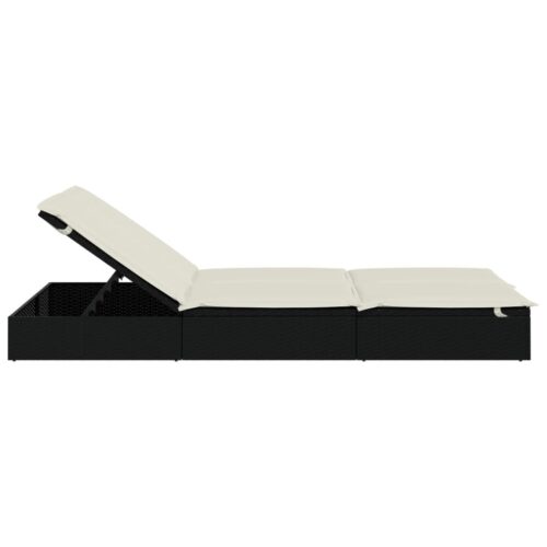 2-Person Sunbed with Cushions Black Poly Rattan - Image 5