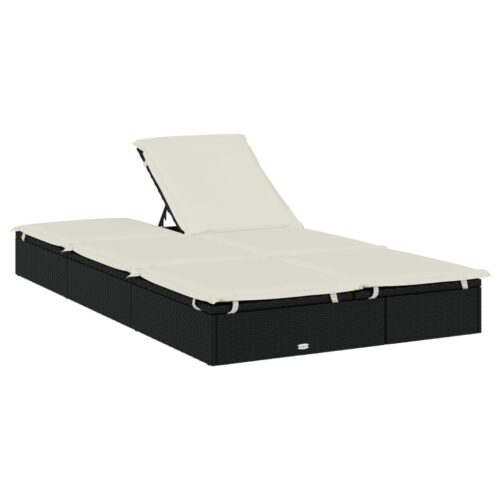 2-Person Sunbed with Cushions Black Poly Rattan - Image 7
