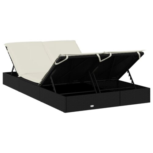 2-Person Sunbed with Cushions Black Poly Rattan - Image 8