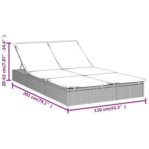 2-Person Sunbed with Cushions Black Poly Rattan - Image 11