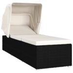 Sun Lounger with Canopy Cushion Poly Rattan Cream White