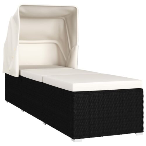 Sun Lounger with Canopy Cushion Poly Rattan Cream White - Image 2