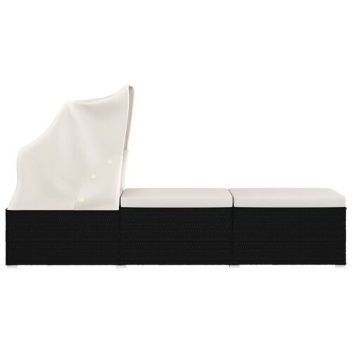Sun Lounger with Canopy Cushion Poly Rattan Cream White - Image 3