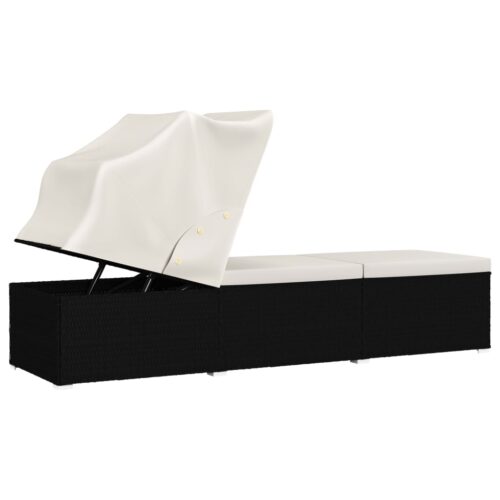 Sun Lounger with Canopy Cushion Poly Rattan Cream White - Image 4
